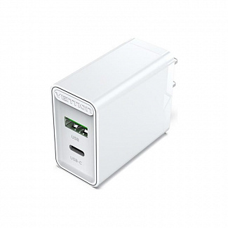 Сетевое зарядное устройство Vention на 2 порта USB (A+C) QC 4.0 Белый