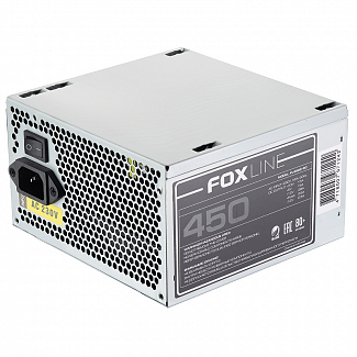 Блок питания 450Вт/ Power Supply Foxline, 450W, ATX, APFC, 120FAN, CPU 4+4 pin, MB 24pin, 5xSATA, 2xPATA, 1xFDD, 1xPCI-E 6pin, 80+